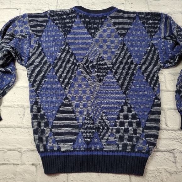 Vintage Leather Trim Urban Works Diamond Pattern Sweater size Medium - Picture 6 of 9